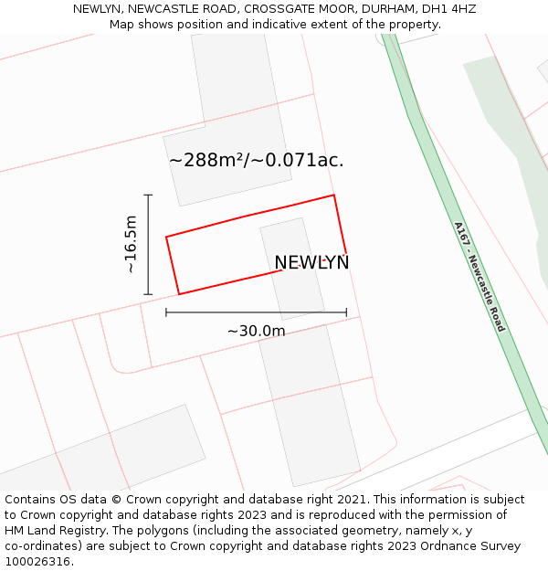 NEWLYN, NEWCASTLE ROAD, CROSSGATE MOOR, DURHAM, DH1 4HZ: Plot and title map