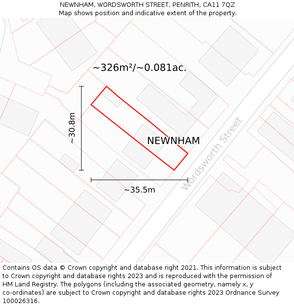 NEWNHAM, WORDSWORTH STREET, PENRITH, CA11 7QZ: Plot and title map