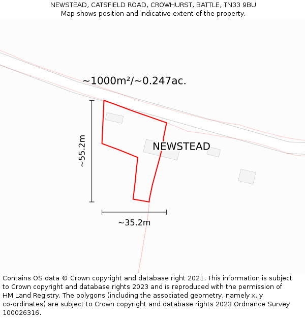 NEWSTEAD, CATSFIELD ROAD, CROWHURST, BATTLE, TN33 9BU: Plot and title map