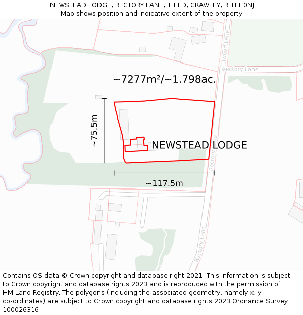 NEWSTEAD LODGE, RECTORY LANE, IFIELD, CRAWLEY, RH11 0NJ: Plot and title map