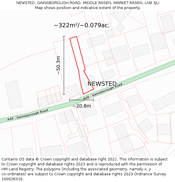 NEWSTED, GAINSBOROUGH ROAD, MIDDLE RASEN, MARKET RASEN, LN8 3JU: Plot and title map