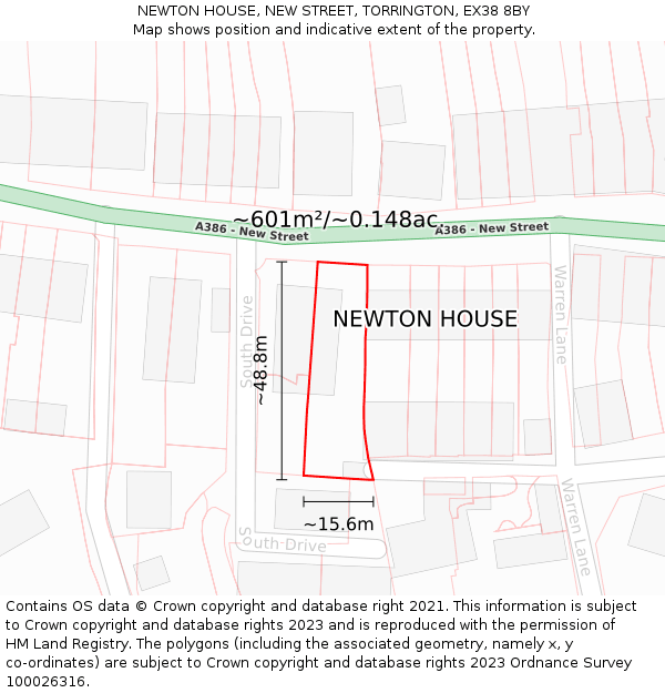 NEWTON HOUSE, NEW STREET, TORRINGTON, EX38 8BY: Plot and title map