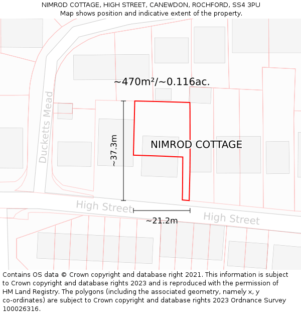 NIMROD COTTAGE, HIGH STREET, CANEWDON, ROCHFORD, SS4 3PU: Plot and title map