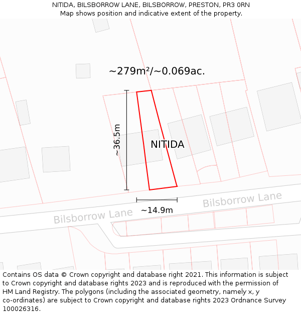 NITIDA, BILSBORROW LANE, BILSBORROW, PRESTON, PR3 0RN: Plot and title map