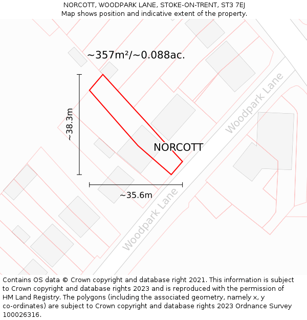 NORCOTT, WOODPARK LANE, STOKE-ON-TRENT, ST3 7EJ: Plot and title map