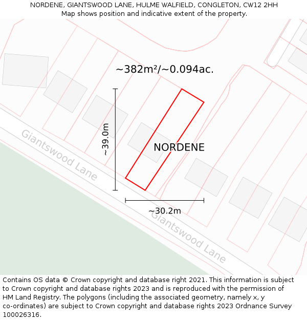NORDENE, GIANTSWOOD LANE, HULME WALFIELD, CONGLETON, CW12 2HH: Plot and title map