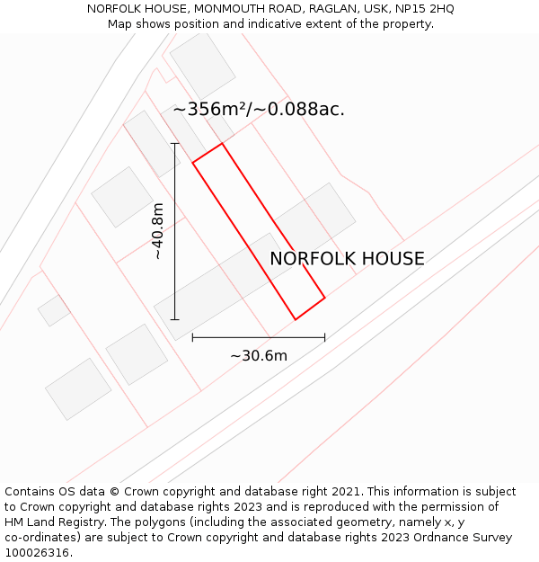 NORFOLK HOUSE, MONMOUTH ROAD, RAGLAN, USK, NP15 2HQ: Plot and title map