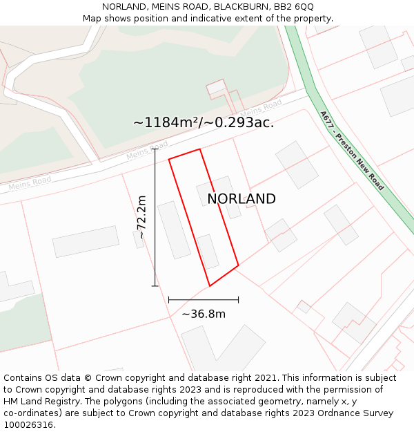 NORLAND, MEINS ROAD, BLACKBURN, BB2 6QQ: Plot and title map