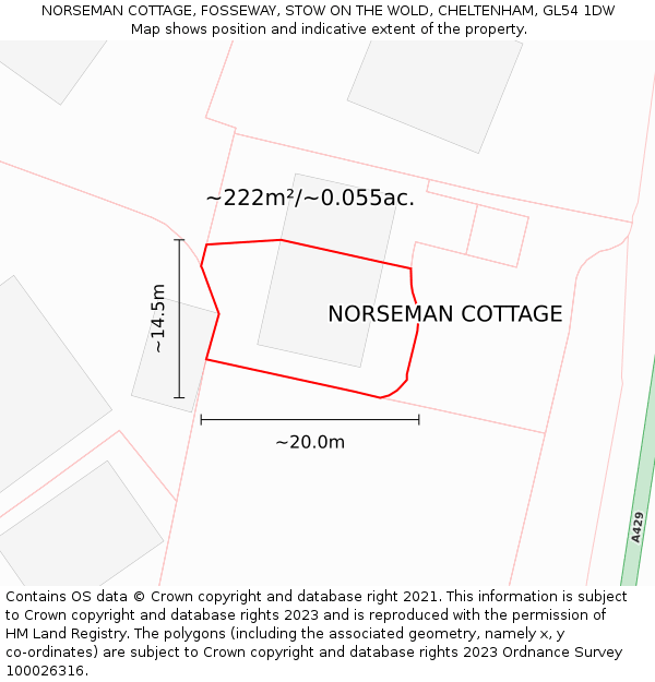 NORSEMAN COTTAGE, FOSSEWAY, STOW ON THE WOLD, CHELTENHAM, GL54 1DW: Plot and title map