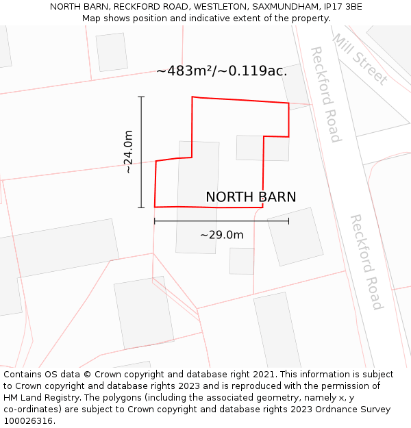 NORTH BARN, RECKFORD ROAD, WESTLETON, SAXMUNDHAM, IP17 3BE: Plot and title map