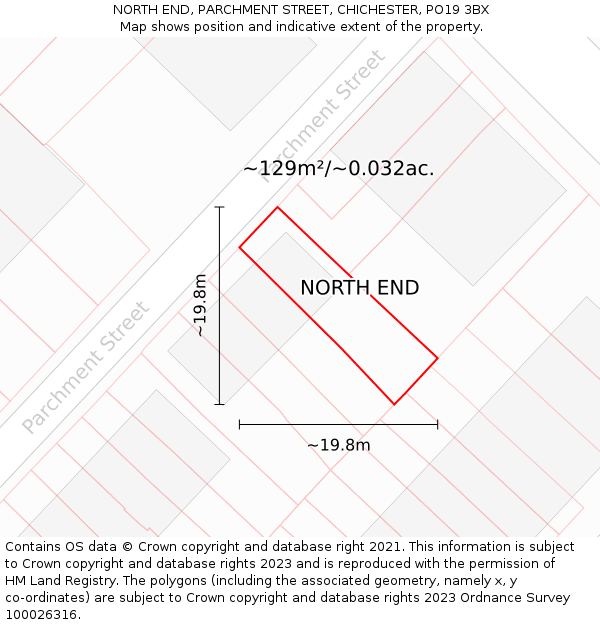 NORTH END, PARCHMENT STREET, CHICHESTER, PO19 3BX: Plot and title map