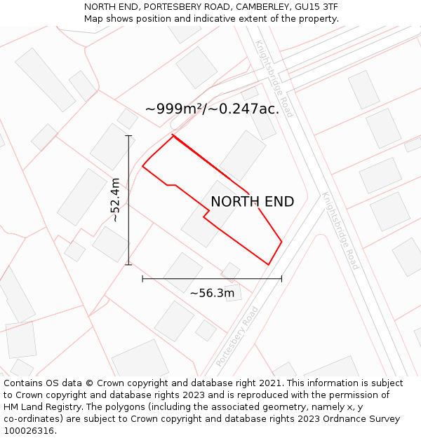NORTH END, PORTESBERY ROAD, CAMBERLEY, GU15 3TF: Plot and title map