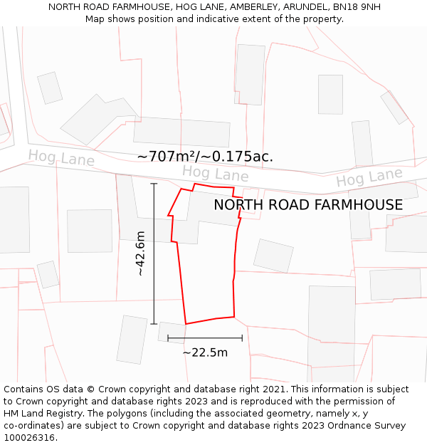 NORTH ROAD FARMHOUSE, HOG LANE, AMBERLEY, ARUNDEL, BN18 9NH: Plot and title map