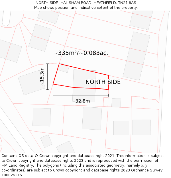 NORTH SIDE, HAILSHAM ROAD, HEATHFIELD, TN21 8AS: Plot and title map
