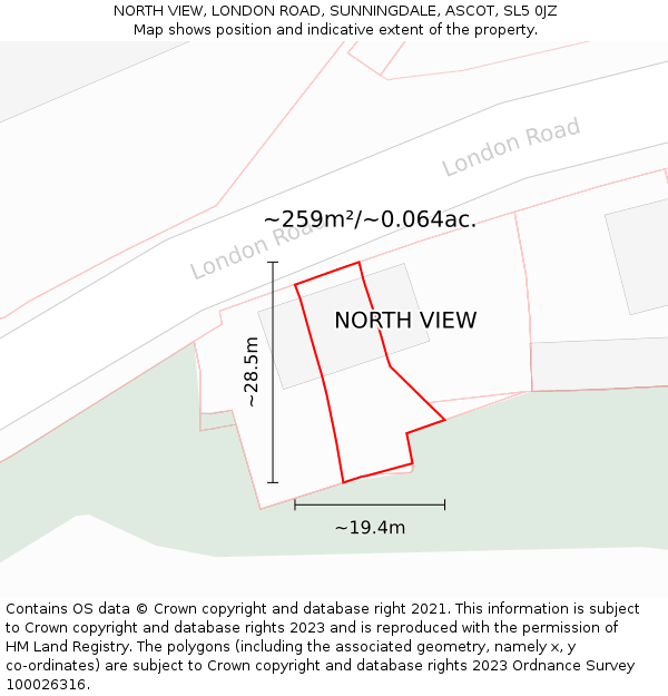NORTH VIEW, LONDON ROAD, SUNNINGDALE, ASCOT, SL5 0JZ: Plot and title map