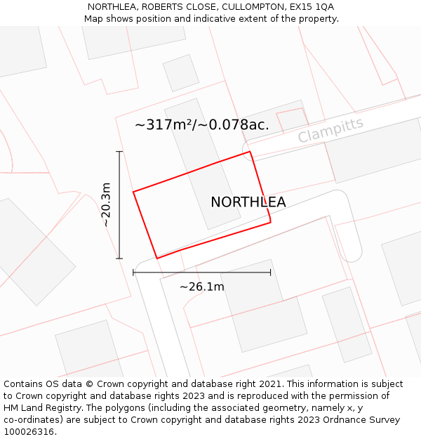 NORTHLEA, ROBERTS CLOSE, CULLOMPTON, EX15 1QA: Plot and title map