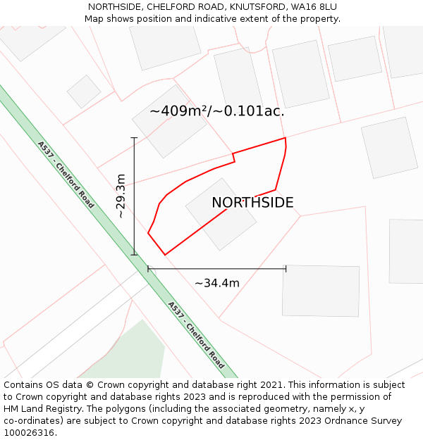 NORTHSIDE, CHELFORD ROAD, KNUTSFORD, WA16 8LU: Plot and title map