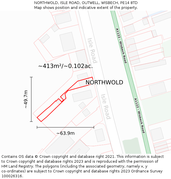 NORTHWOLD, ISLE ROAD, OUTWELL, WISBECH, PE14 8TD: Plot and title map