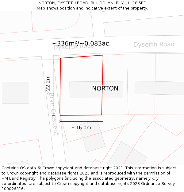 NORTON, DYSERTH ROAD, RHUDDLAN, RHYL, LL18 5RD: Plot and title map