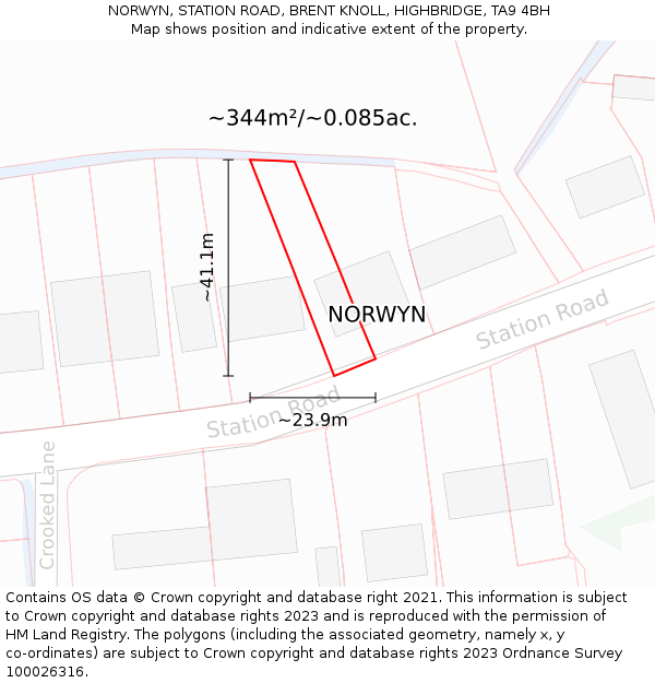 NORWYN, STATION ROAD, BRENT KNOLL, HIGHBRIDGE, TA9 4BH: Plot and title map