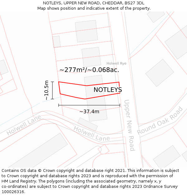 NOTLEYS, UPPER NEW ROAD, CHEDDAR, BS27 3DL: Plot and title map