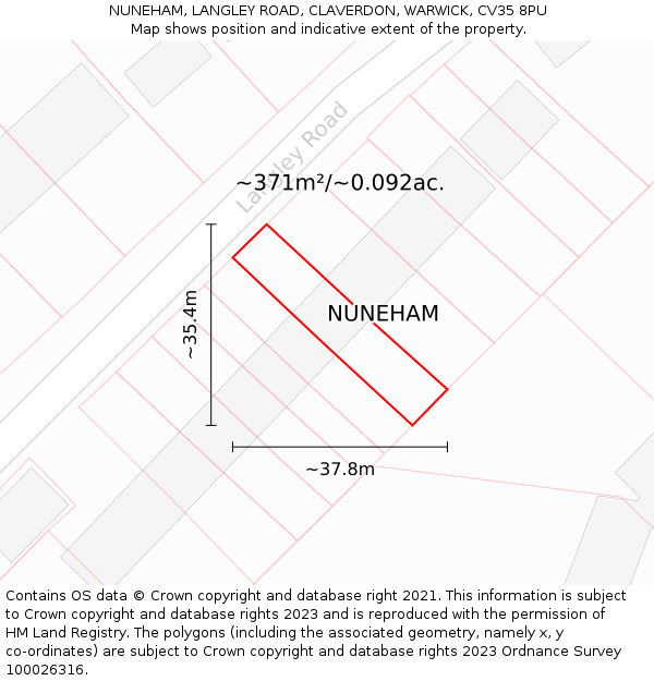 NUNEHAM, LANGLEY ROAD, CLAVERDON, WARWICK, CV35 8PU: Plot and title map