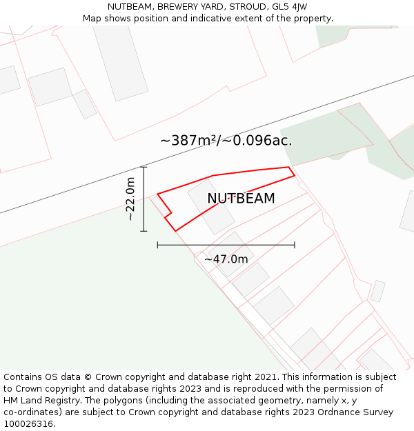 NUTBEAM, BREWERY YARD, STROUD, GL5 4JW: Plot and title map