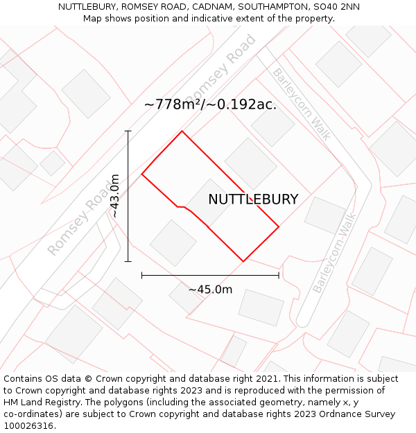 NUTTLEBURY, ROMSEY ROAD, CADNAM, SOUTHAMPTON, SO40 2NN: Plot and title map