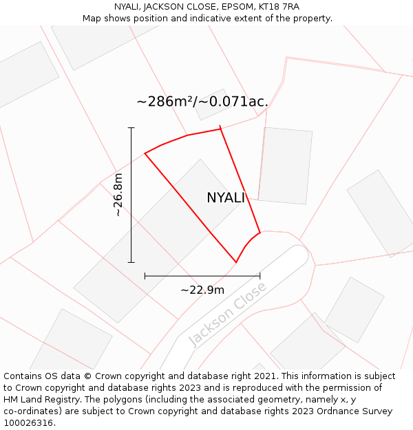 NYALI, JACKSON CLOSE, EPSOM, KT18 7RA: Plot and title map