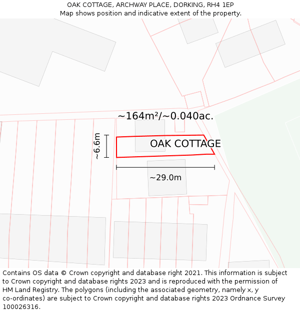 OAK COTTAGE, ARCHWAY PLACE, DORKING, RH4 1EP: Plot and title map