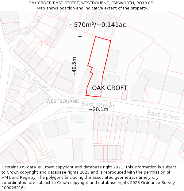 OAK CROFT, EAST STREET, WESTBOURNE, EMSWORTH, PO10 8SH: Plot and title map