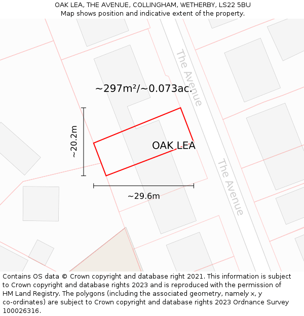 OAK LEA, THE AVENUE, COLLINGHAM, WETHERBY, LS22 5BU: Plot and title map