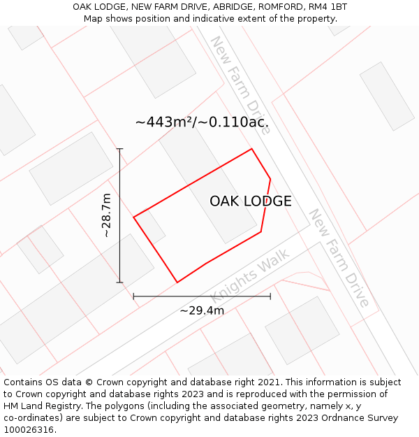 OAK LODGE, NEW FARM DRIVE, ABRIDGE, ROMFORD, RM4 1BT: Plot and title map
