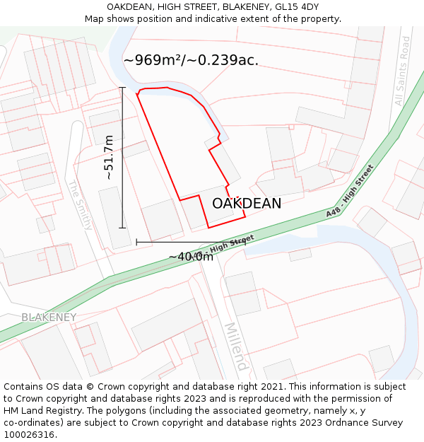 OAKDEAN, HIGH STREET, BLAKENEY, GL15 4DY: Plot and title map