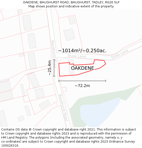 OAKDENE, BAUGHURST ROAD, BAUGHURST, TADLEY, RG26 5LP: Plot and title map