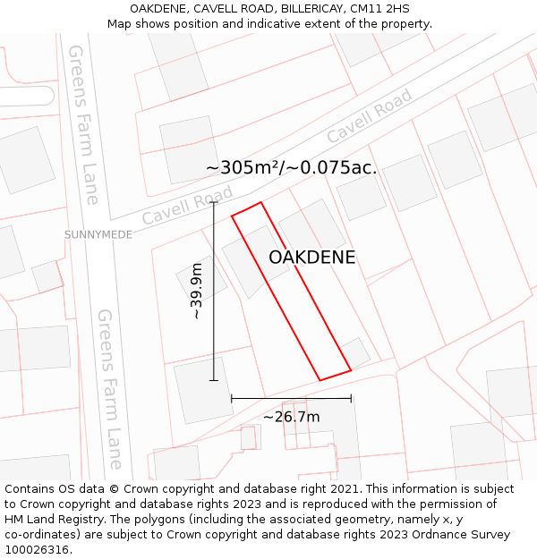 OAKDENE, CAVELL ROAD, BILLERICAY, CM11 2HS: Plot and title map