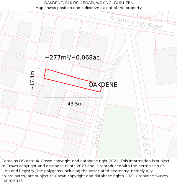 OAKDENE, CHURCH ROAD, WOKING, GU21 7RN: Plot and title map