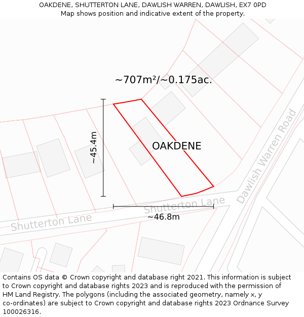 OAKDENE, SHUTTERTON LANE, DAWLISH WARREN, DAWLISH, EX7 0PD: Plot and title map