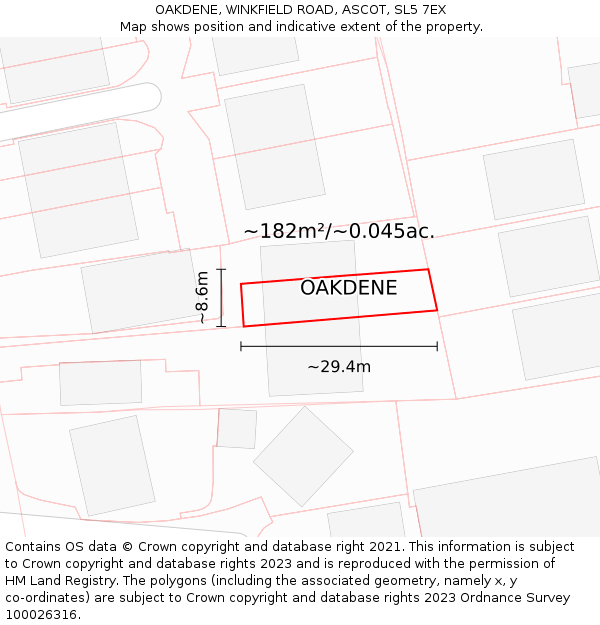 OAKDENE, WINKFIELD ROAD, ASCOT, SL5 7EX: Plot and title map