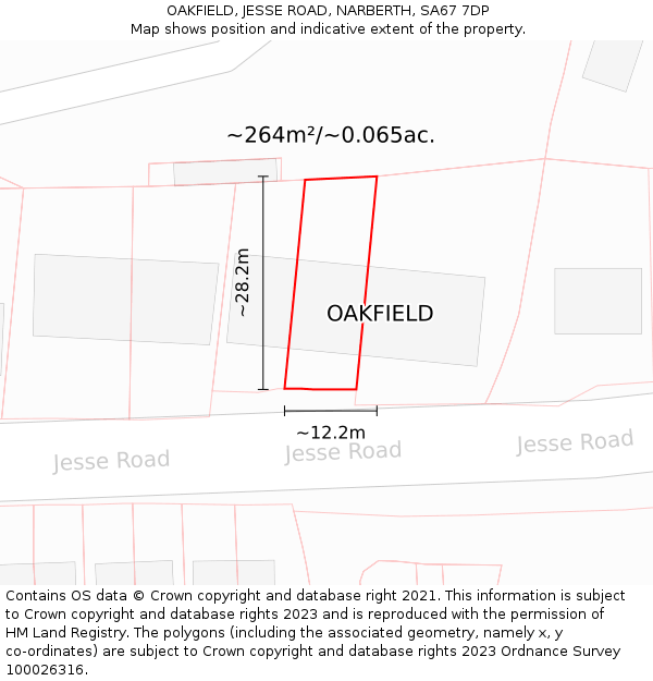 OAKFIELD, JESSE ROAD, NARBERTH, SA67 7DP: Plot and title map