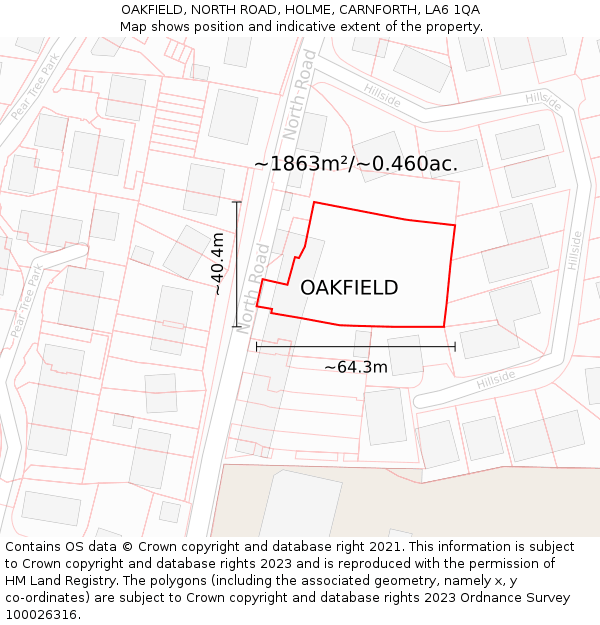 OAKFIELD, NORTH ROAD, HOLME, CARNFORTH, LA6 1QA: Plot and title map