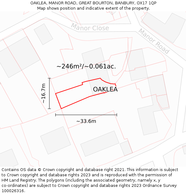 OAKLEA, MANOR ROAD, GREAT BOURTON, BANBURY, OX17 1QP: Plot and title map