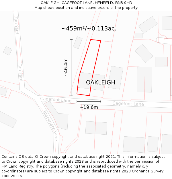 OAKLEIGH, CAGEFOOT LANE, HENFIELD, BN5 9HD: Plot and title map