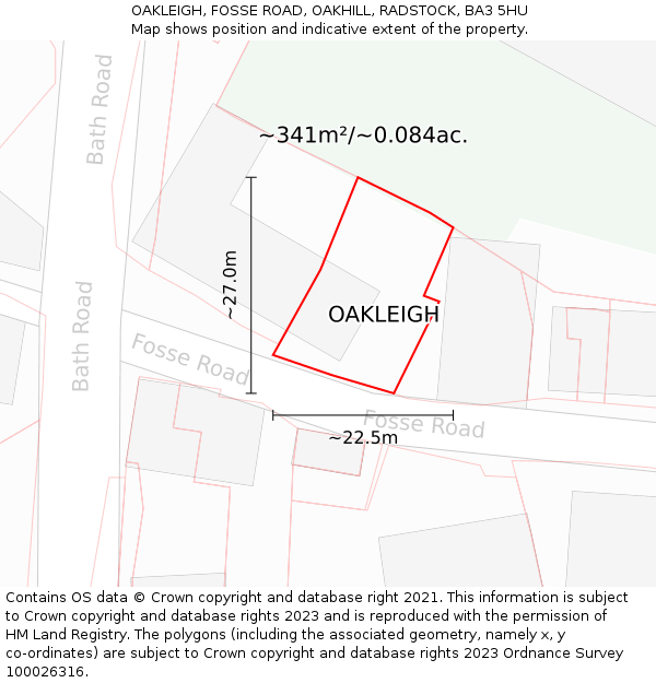 OAKLEIGH, FOSSE ROAD, OAKHILL, RADSTOCK, BA3 5HU: Plot and title map