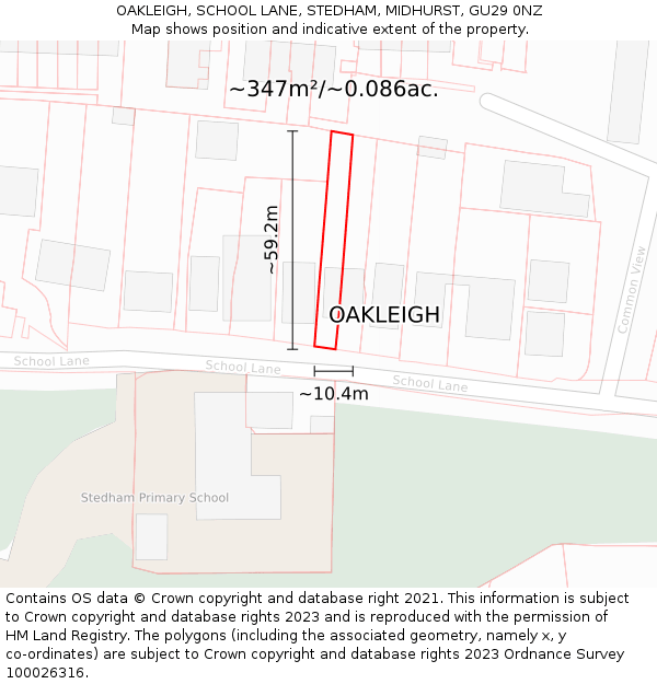 OAKLEIGH, SCHOOL LANE, STEDHAM, MIDHURST, GU29 0NZ: Plot and title map