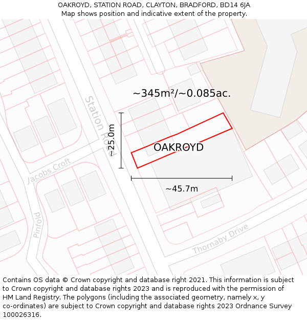 OAKROYD, STATION ROAD, CLAYTON, BRADFORD, BD14 6JA: Plot and title map