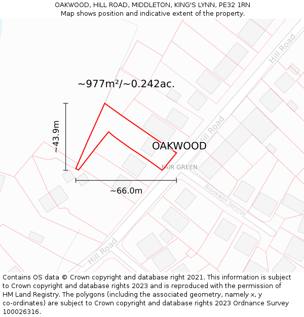 OAKWOOD, HILL ROAD, MIDDLETON, KING'S LYNN, PE32 1RN: Plot and title map