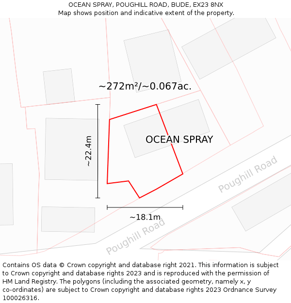 OCEAN SPRAY, POUGHILL ROAD, BUDE, EX23 8NX: Plot and title map