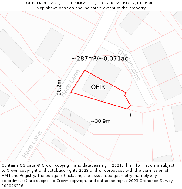 OFIR, HARE LANE, LITTLE KINGSHILL, GREAT MISSENDEN, HP16 0ED: Plot and title map