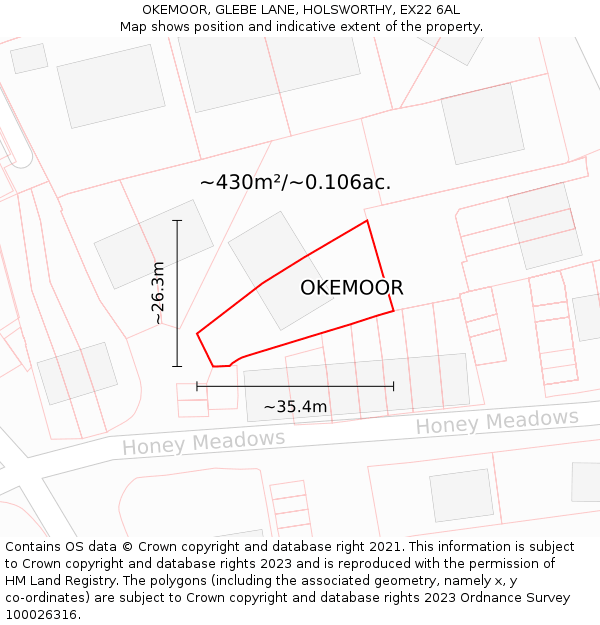 OKEMOOR, GLEBE LANE, HOLSWORTHY, EX22 6AL: Plot and title map